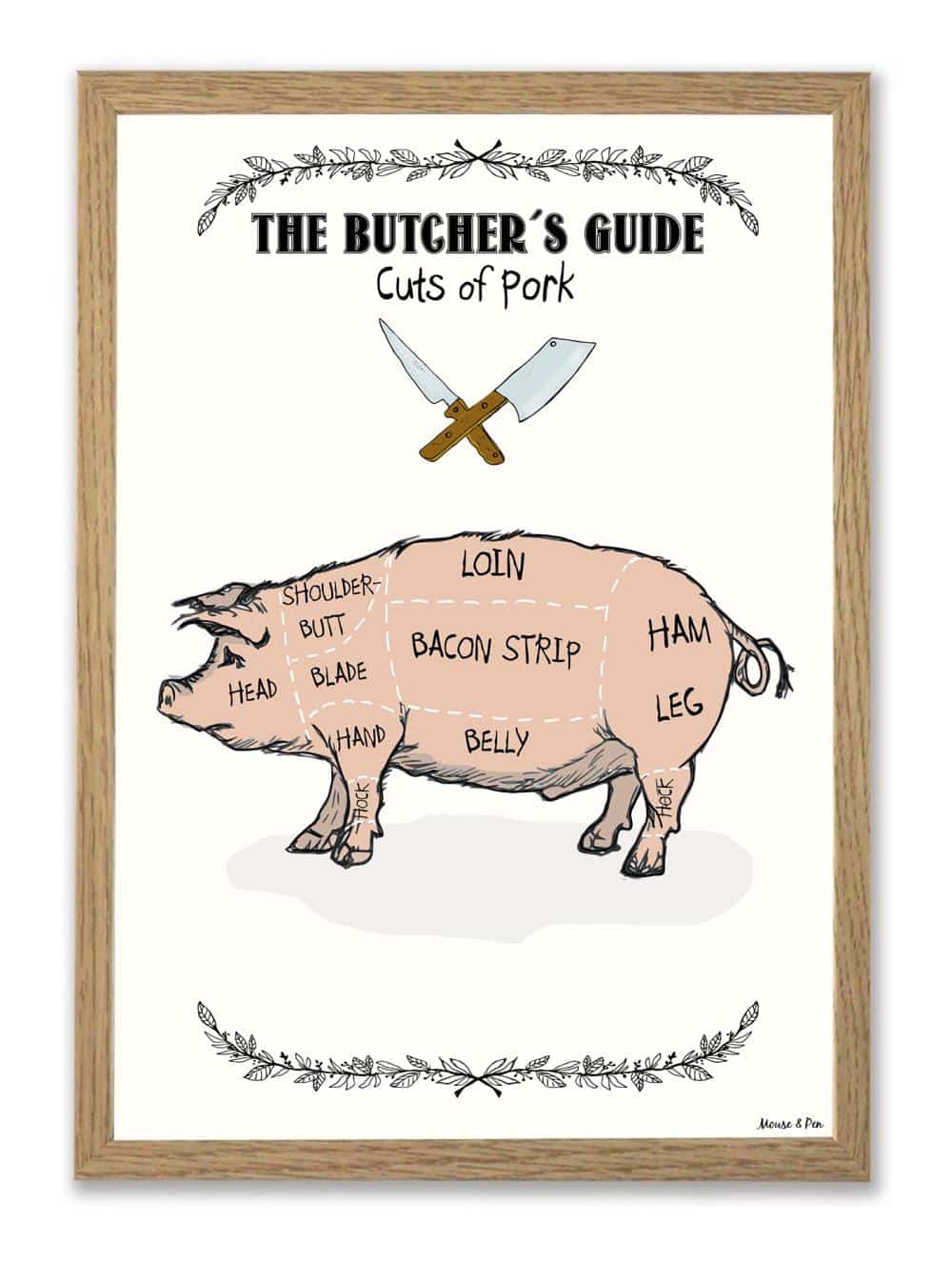 greb fest hvid The Butchers Guide/PORK 50 x 70 plakat - Mouseandpen